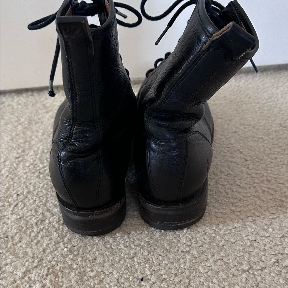 Frye Black Leather Lace-Up Women's Combat Boots - Picture 3 of 6